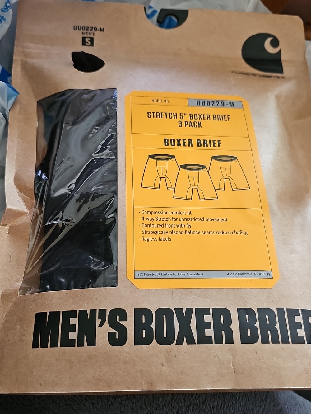Carhartt Men's Boxer Briefs 3-Pack in Black Small New